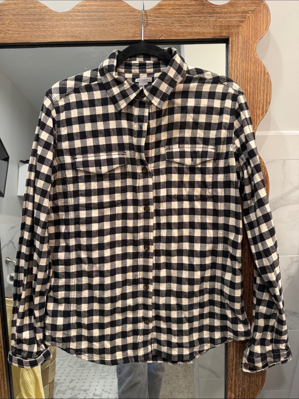 Carhartt Black and Cream Buffalo Plaid Button-Up Shirt